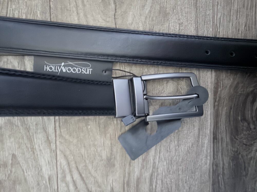 Hollywood Suits Men's Belt Waist Size 54 to 58 (2xl) Black Silver Buckle Nwt